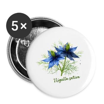 Nigella sativa - botanische Illustration - Buttons groß 56 mm (5er Pack) - Weiß - Vorne