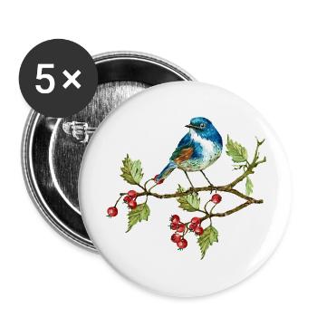 Bunter Vogel - Buttons groß 56 mm (5er Pack) - Weiß - Vorne