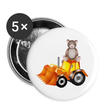 Teddy bear on excavator – sweet and strong at the same time - Buttons large 2.2''/56 mm (5-pack) - white - Front