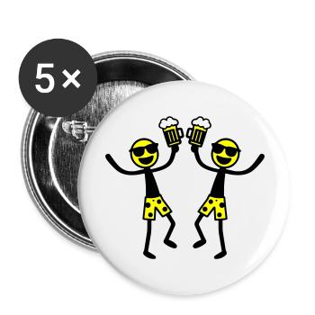 Strichmännchen Bier Party Urlaub - Buttons groß 56 mm (5er Pack) - Weiß - Vorne