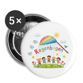 Regenbogen-Kinder-Freude - Buttons groß 56 mm (5er Pack) - Weiß - Vorne
