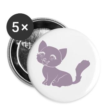 Süße Katze Cartoon Silhouette Minimalistisch  - Buttons groß 56 mm (5er Pack) - Weiß - Vorne