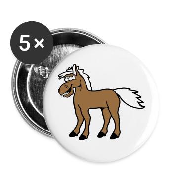 Pferd Lacht Komisch Lustige Grimasse Albern Comic - Buttons groß 56 mm (5er Pack) - Weiß - Vorne