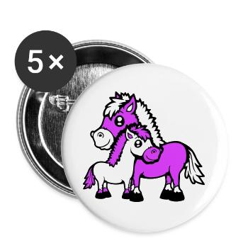 2 Mignon Chevaux Enfant Famille Maman Papa Maman Père - Lot de 5 grands badges (56 mm) - blanc - Devant