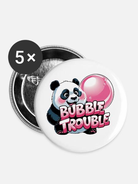 Niedlicher Panda mit Bubble-Torte - Buttons groß 56 mm (5er Pack) - Weiß