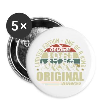 Octobre 1961 - Cadeau pour ses 64 ans Octobre - Lot de 5 grands badges (56 mm) - blanc - Devant