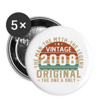 2008 Vintage Retro Geburtstagsgeschenk - Buttons groß 56 mm (5er Pack) - Weiß - Vorne