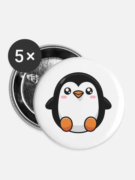 süßer Pinguin - Buttons groß 56 mm (5er Pack) - Weiß