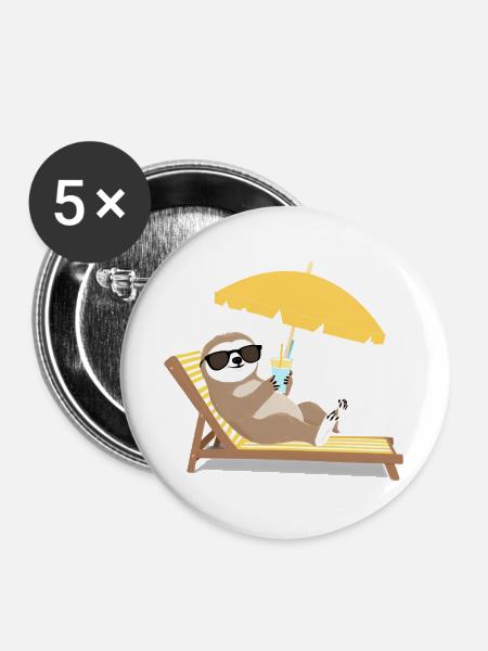Faultier mit Sonnenbrille und Cocktail - Buttons groß 56 mm (5er Pack) - Weiß