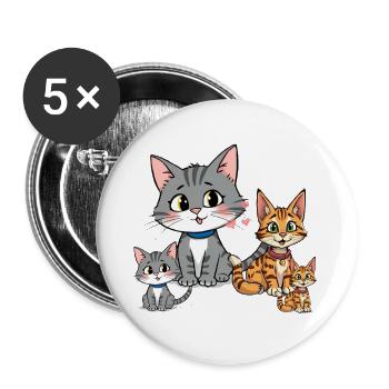 Illustration de famille de chat ludique - Lot de 5 grands badges (56 mm) - blanc - Devant