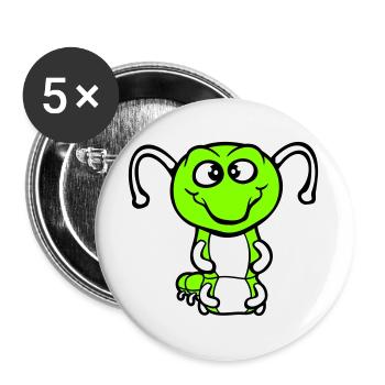 Chenille amicale douce et adorable sourit joyeuse bande dessinée - Lot de 5 grands badges (56 mm) - blanc - Devant
