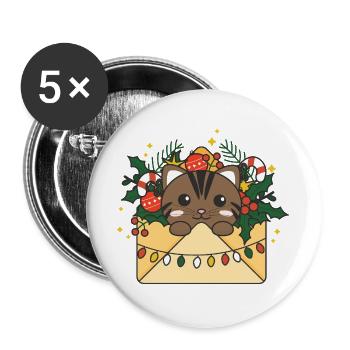 Lettre de Noël pour chat Animaux d'hiver Chats - Lot de 5 grands badges (56 mm) - blanc - Devant