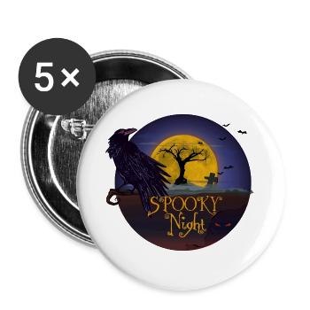 Spuknacht mit Vollmund und Rabe - Buttons groß 56 mm (5er Pack) - Weiß - Vorne