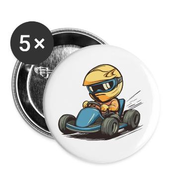 Karting - Lot de 5 grands badges (56 mm) - blanc - Devant