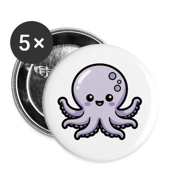 Cute Cartoon Octopus - Buttons large 2.2''/56 mm (5-pack) - white - Front