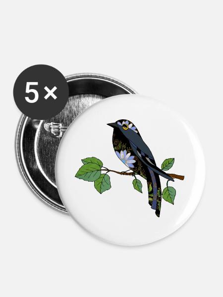 Bunter Vogel - Buttons groß 56 mm (5er Pack) - Weiß