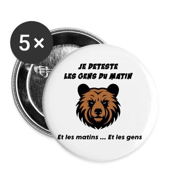 Tête d'ours en colère - Lot de 5 grands badges (56 mm) - blanc - Devant