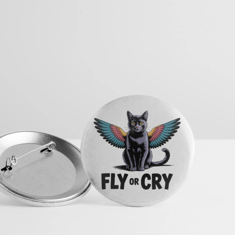 Fliege oder rufe Katze Buttons groß 56 mm (5er Pack)