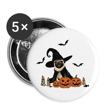 Hunde-Halloween - Buttons groß 56 mm (5er Pack) - Weiß - Vorne
