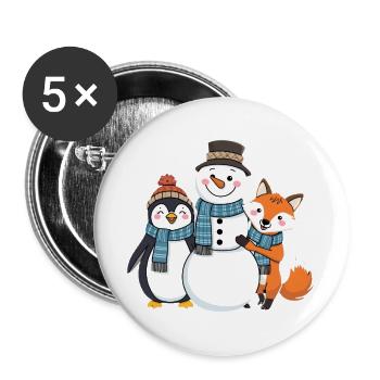 Winter Friends - Penguin, Snowman and Fox - Buttons large 2.2''/56 mm (5-pack) - white - Front