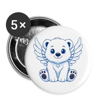 Mignon ours polaire ange dessin animé avec des ailes de joie - Lot de 5 grands badges (56 mm) - blanc - Devant