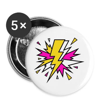 Gelber Strahl Neon-Explosion - Buttons groß 56 mm (5er Pack) - Weiß - Vorne