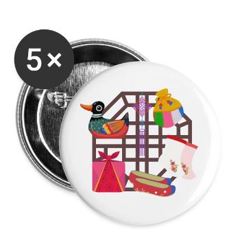 Tradition coréenne – Canard mandarin et symboles - Lot de 5 grands badges (56 mm) - blanc - Devant