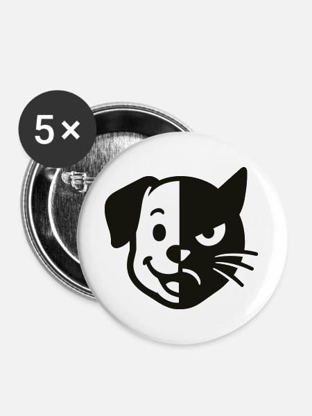 Hund Katze Dualität YinYang - Buttons groß 56 mm (5er Pack) - Weiß