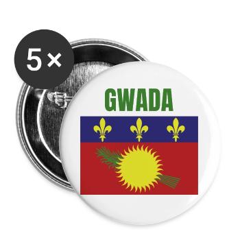 GWADA T-Shirt mit Flagge aus Guadeloupe - Buttons groß 56 mm (5er Pack) - Weiß - Vorne