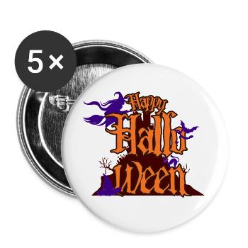 Lettrage joyeux Halloween avec Spooky House - Lot de 5 grands badges (56 mm) - blanc - Devant