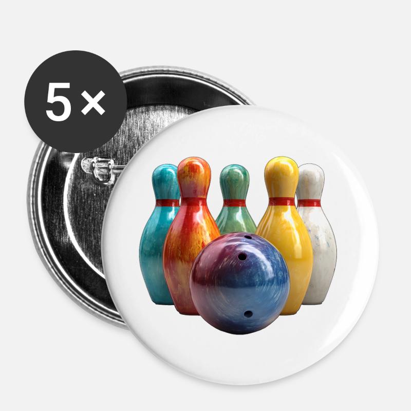 Colorful Bowling Scene Pattern - Buttons large 2.2''/56 mm (5-pack) - white