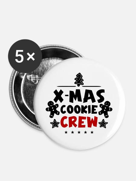 Weihnachten Kekse Backen Crew - Buttons groß 56 mm (5er Pack) - Weiß