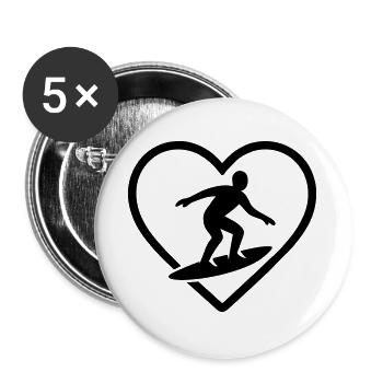 Surfing Heart - Buttons large 2.2''/56 mm (5-pack) - white - Front