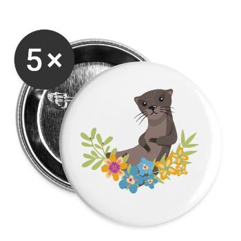 Sea Otter Cartoon Flower Floral - Buttons large 2.2''/56 mm (5-pack) - white - Front
