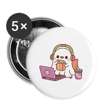 Süßer Geist mit Popcorn und gruseligen Filmen - Buttons groß 56 mm (5er Pack) - Weiß - Vorne