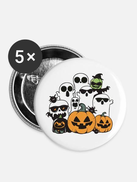 Halloween Party Figuren - Buttons groß 56 mm (5er Pack) - Weiß