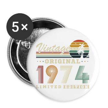 Original 1974 Vintage Retro Birthday Gift - Buttons large 2.2''/56 mm (5-pack) - white - Front