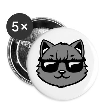Katze Graue Sonnenbrille Cool Lässig Style Blick - Buttons groß 56 mm (5er Pack) - Weiß - Vorne