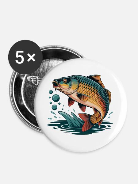 Springender Karpfen  - Buttons groß 56 mm (5er Pack) - Weiß