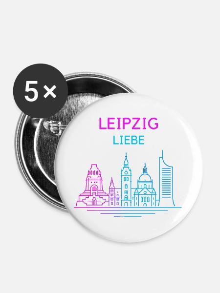 Leipzig Neon Skyline Liebe - Buttons groß 56 mm (5er Pack) - Weiß