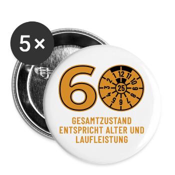 HU Dezember 2025 - 60 Jahre - Geburtstag Geschenk - Buttons groß 56 mm (5er Pack) - Weiß - Vorne