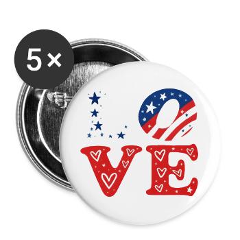 LOVE Tricolor Stars and Hearts - Buttons large 2.2''/56 mm (5-pack) - white - Front