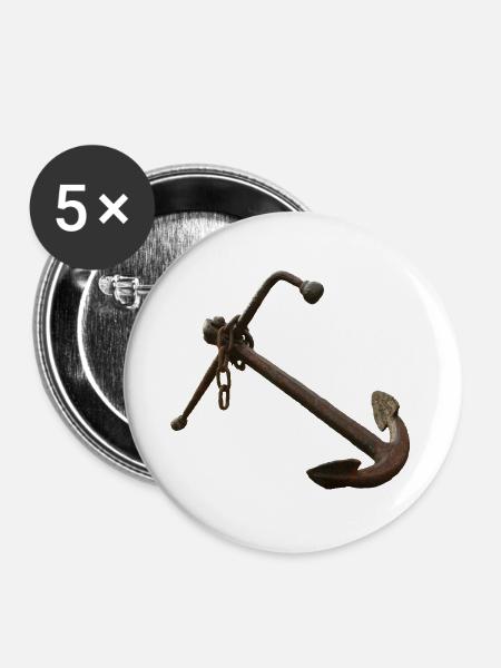 Verrosteter Anker Nautik - Buttons groß 56 mm (5er Pack) - Weiß