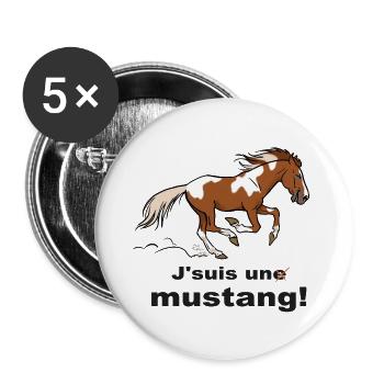Cheval sauvage d'Amerique (pour textiles clairs) - Lot de 5 grands badges (56 mm) - blanc - Devant