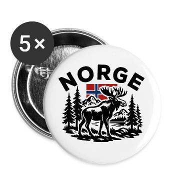 Norwegische Waldlandschaft mit Elch und Flagge - Buttons groß 56 mm (5er Pack) - Weiß - Vorne