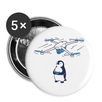 Drohne und Pinguin - Buttons groß 56 mm (5er Pack) - Weiß - Vorne