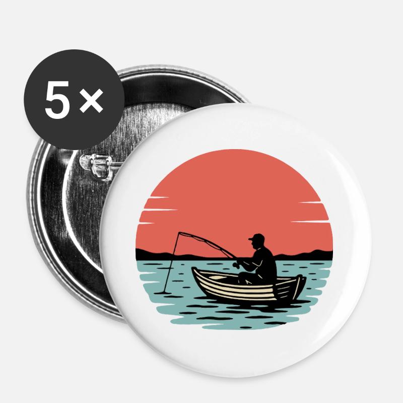 Sonnenuntergangsfischer im Boot - Buttons groß 56 mm (5er Pack) - Weiß