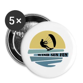 Wind Sonne Fun Kitesurfer - Buttons groß 56 mm (5er Pack) - Weiß - Vorne