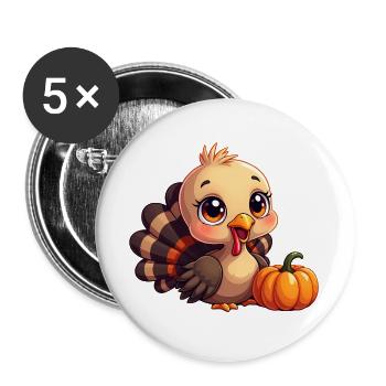 Bébé dinde de Thanksgiving - Lot de 5 grands badges (56 mm) - blanc - Devant