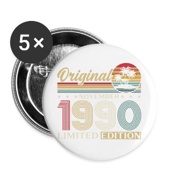 35th Birthday Original November Vintage 1990 - Buttons large 2.2''/56 mm (5-pack) - white - Front